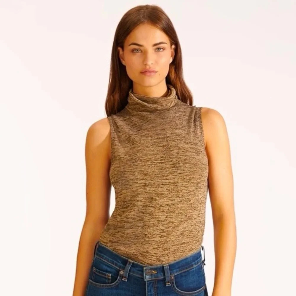 NWT Veronica Beard Esther Sleeveless Turtleneck Black/Gold tank top shirt